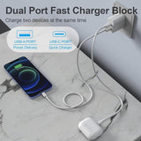 2 Pack 20W Dual Port Fast Charger with 6FT and 10FT Lightning Cables for iPhone iPad