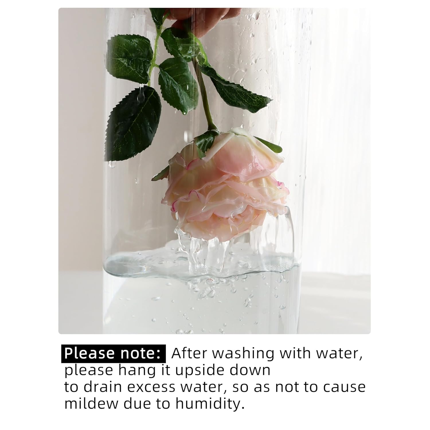 6Pcs Fake Austin Rose Peonies Flowers With Vase, Clear Glass Vase With Pink Real Touch Peonies Artificial Flowers Home Decor(Pink)
