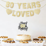 80Th Birthday Decorations For Men Women, Gold Glitter 80Th Birthday Banner With Cake Topper 80 Years Loved Banner 80 B-Day Party Decorations