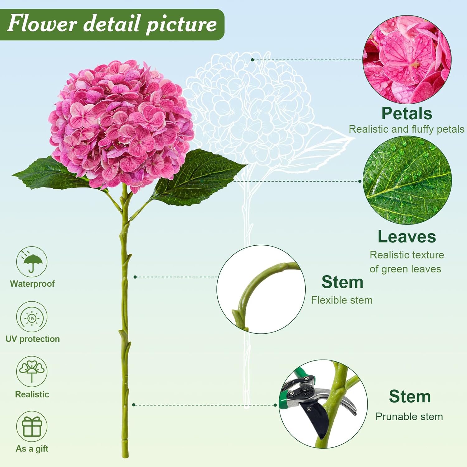 4Pcs Realistic Rose Pink Hydrangea Artificial Flowers With Stems 19.68 Inch Latex Faux Hydrangeas Flower Real Touch Large Hydrangea For Weddings Bouquets Table Centerpieces Home Decor Party