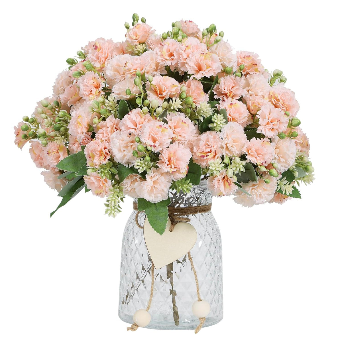Carnation Artificial Flowers,6 Bundles Small Bulk Fake Flower With Stems Silk Carnation Flowers For Spring Decoration Wedding Home Table Centerpieces Decorations(Champagne)
