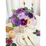 Artificial Purple Lavender Flowers Combo Bouquets Mix Silk Flowers Dahlia Roses For Diy Bridal Wedding Bouquets, Baby Shower Decorations Fake Floral Arrangements Table Centerpieces Home Decor