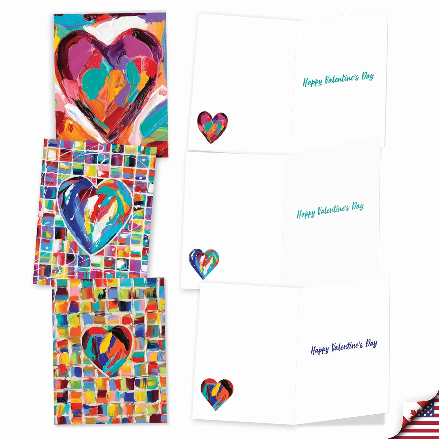 - 20 Assorted Valentine'S Day Cards Bulk (4 X 5.12 Inch) - Boxed Greetings (10 Designs, 2 Each) - Colorful Hearts Am9267Vdg-B2X10
