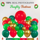 Merry Christmas Dark Green, Red, Chrome & Gold Balloon Garland Arch Kit - 129Pcs With Christmas Tree, Santa, Candy Cane, Star Mylar Balloons For Winter, New Year'S Eve Decoration