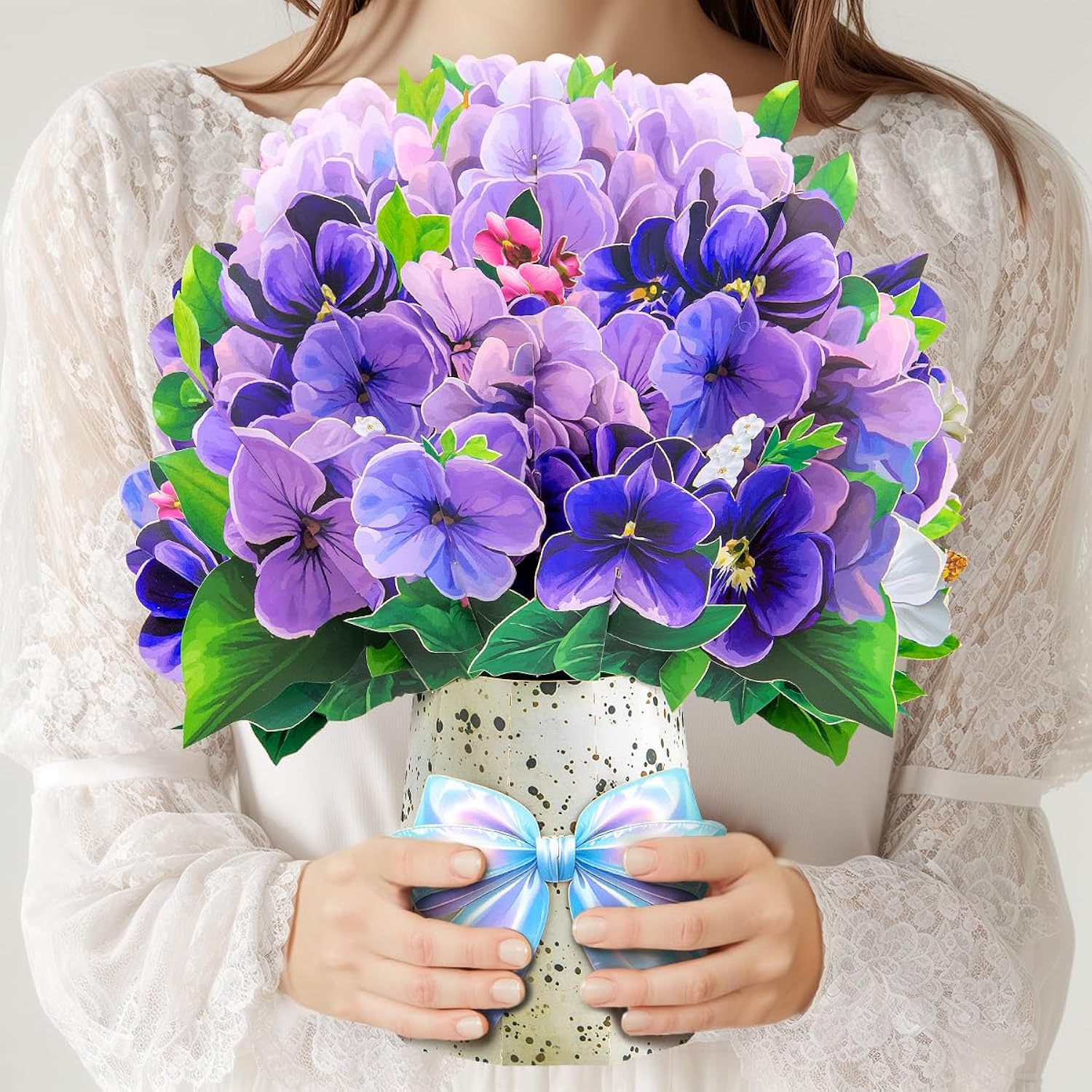 Violet Flower Bouquet Pop Up Cards, Valentine'S Day Card, Mother'S Day Pop Up Flower, With Note Card And Envelope, Thinking Of You, Happy Holiday, For Mom, Her, Friends.