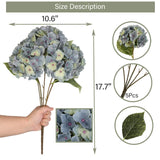 Artificial Flowers Silk Hydrangea Flowers With 5 Big Heads Fake Flower Bunch Bouquet For Home Wedding Party Decor Diy(Blue Green)