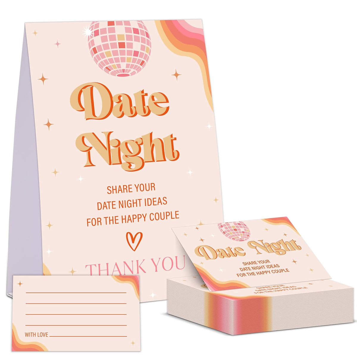 Disco Ball Date Night Game, Date Night Ideas Sign With 50 Cards, Bridal Shower Game, Boho Bridal Shower Decorations, Wedding Date Night Advice - 04