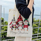 Christmas Penguin Canvas Tote For Women - Aesthetic Merry Christmas Cute Shopping Grocery Beach Bag - Gifts For Women, Teacher, Reusable