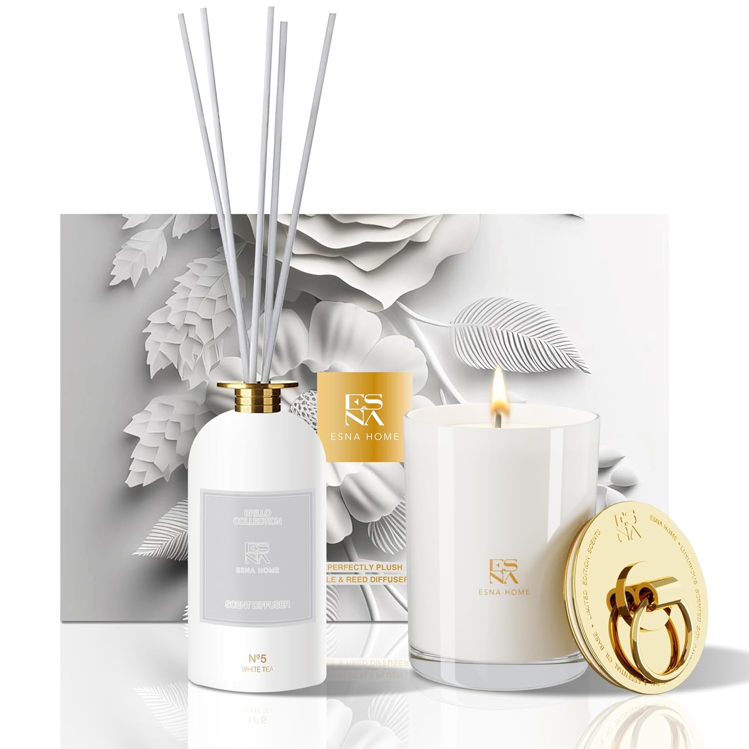 Fragrance Oil Pure Lasting Beautiful White Tea 3.5 Fl Oz 100Ml 8.8Oz 50 Hours Burn Gold Lid Soy White Candles Presents Perfect Bedroom Relaxing Decor For Women Holiday Present For Christmas