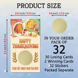 32 Pcs Happy Thanksgiving Scratch Off Cards, Find The Turkey To Win Scratch Off Tickets, Lottery Raffle Tickets For Fall Harvest Party, Funny Thanksgiving Party Card Supplies Decorations