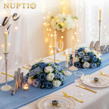 Large Artificial Flower Centerpieces - 2 Pcs 13.8In Diameter Dusty Blue & White Fake Flowers Roses Balls - Silk Faux Rose Arrangement For Tables Wedding Party Centerpiece Table Decorations