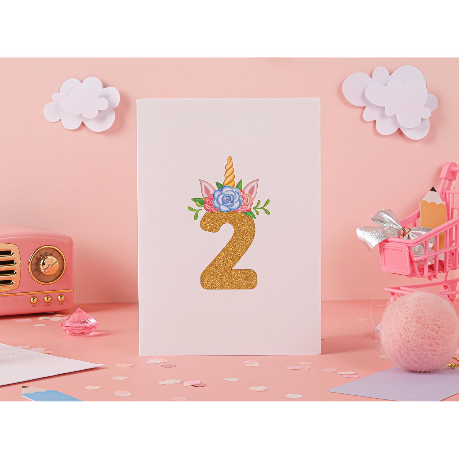 Unicorn Happy 2Nd Birthday Card, Pop Up Birthday Card For 2 Year Old For Kids, Girl, Toddler