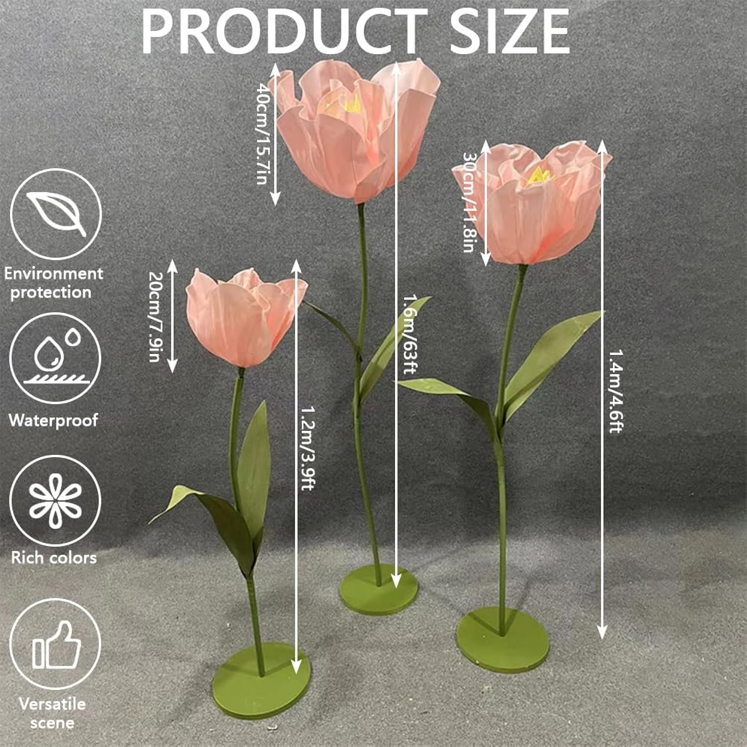 Set Of 3 Giant Artificial Tulips Flowers For Decoration Wedding Reception Huge Artificial Eva Tulip Flower For Birthday Wedding Arrangements Banquet Background Decor Shop Window Display