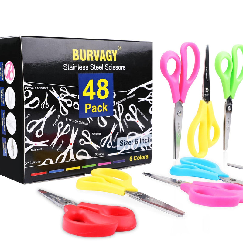 Scissors, 6" Multipurpose Scissors Bulk 48-Pack, Right/Left Handed Com