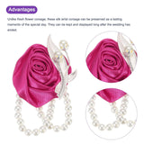 2Pcs Wrist Corsage Artificial Flower With Faux Pearl Bracelets Rose Wrist Bride Groom Decorative For Wedding Ceremony Prom Party Anniversary, 2.4 X 2.8 Inch Rose Red