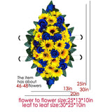 Artificial Summer Autumn Sunflower Cemetery Flowers Outdoor Grave Decorations Saddle Arrangement For Headstone,Outdoor Tombstone Memorial Decorations, Easy Fit (Yellow Darkblue)