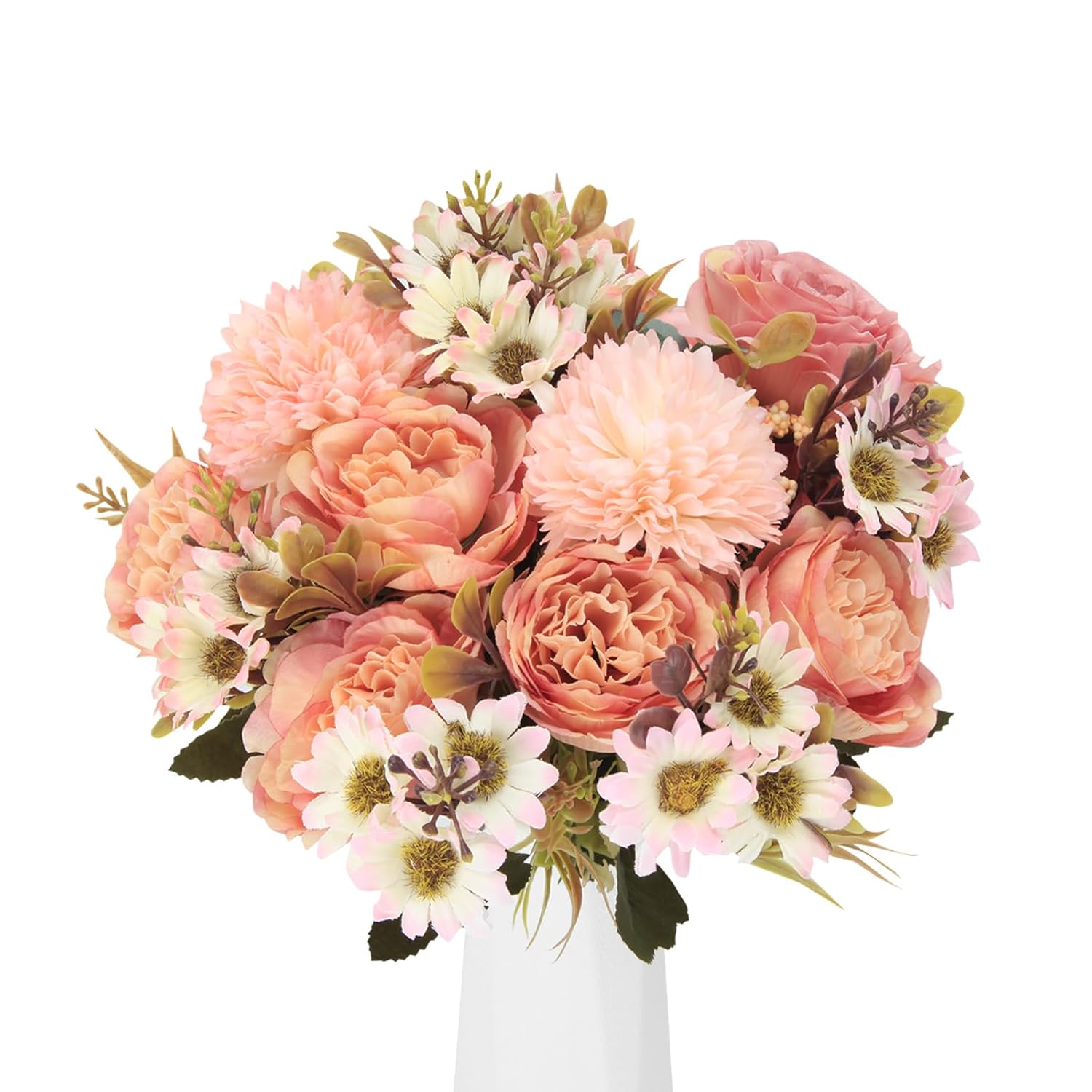 3 Bunches Of Pink Artificial Flowers,Mixed Pink Silk Artificial Rose,Pompom And Small Daisy Flowers, Faux Flowers For Vase,Fall Decorations For Home,Wedding,Garden,Party,Table Centerpiece.