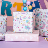Unicorn Wrapping Paper For Girl, 17 Inch X 33 Feet Birthday Gift Wrap Featuring Gold Corn Reversible Heart For Princess Kids Baby Shower