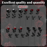 12 Pcs Halloween Artificial Roses Bouquet Long Stem Faux Red And Black Roses Bundles Fake Flowers With Skeleton Spider Halloween Floral Picks For Vase Arrangements Table Decorations
