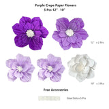 Purple Paper Flowers Artificial 3D Wall Décor Wedding Birthday Bridal Baby Shower Violet Lavender Light Dark Purple White Lilac Nursery Room Backdrop Centerpieces Girls Women Party Decorations