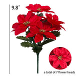 3 Pack Artificial Poinsettia Bushes – 9.8" Faux Red Poinsettia Bouquets With 7 Heads Each, Christmas Artificial Flowers For Holiday Tree, Table Centerpiece, Indoor Outdoor Décor, Diy Table Runner