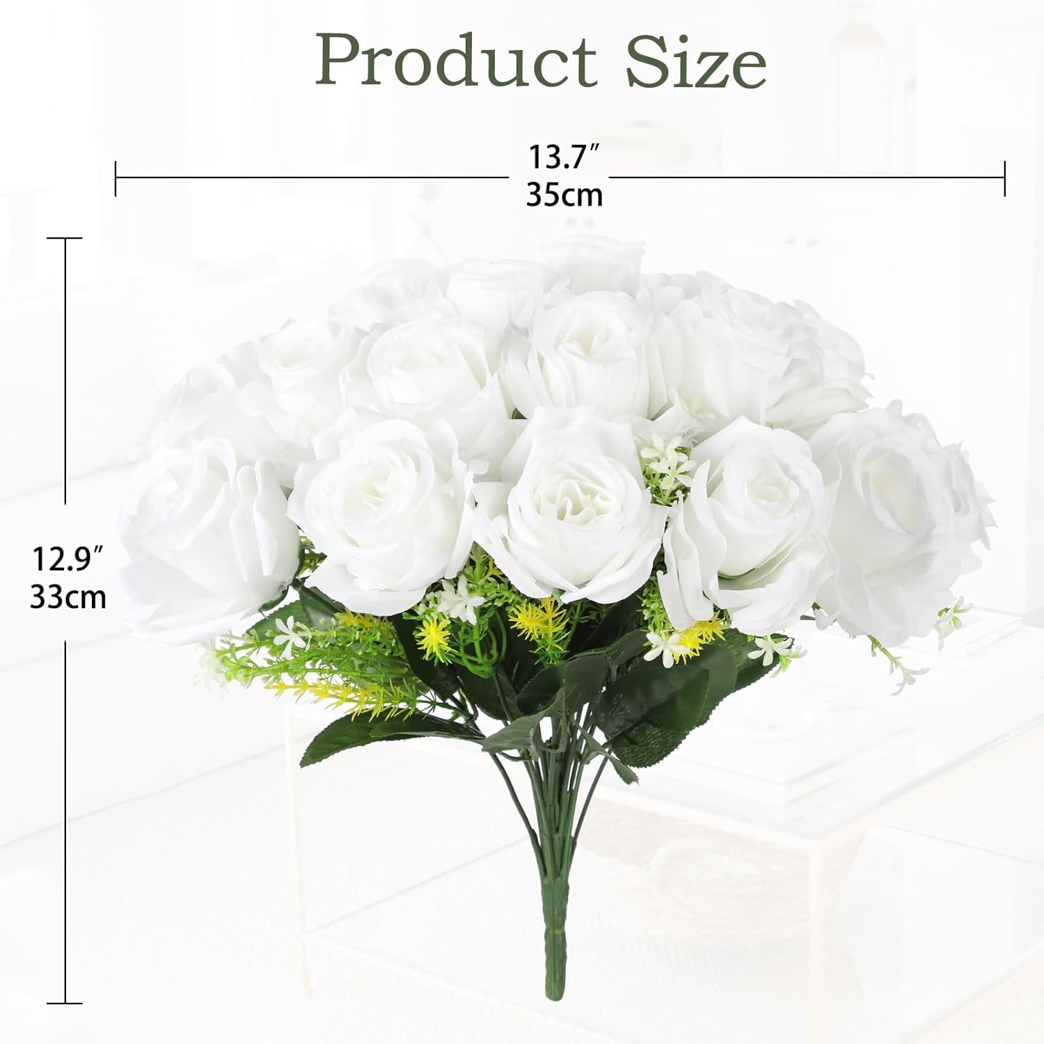 White Roses Artificial Flowers, 2 Pack Rose Fake Flower Bouquets Realistic Faux Silk Flowers For Vase Bridal Bouquet Wedding Centerpieces Arrangements Home Décor
