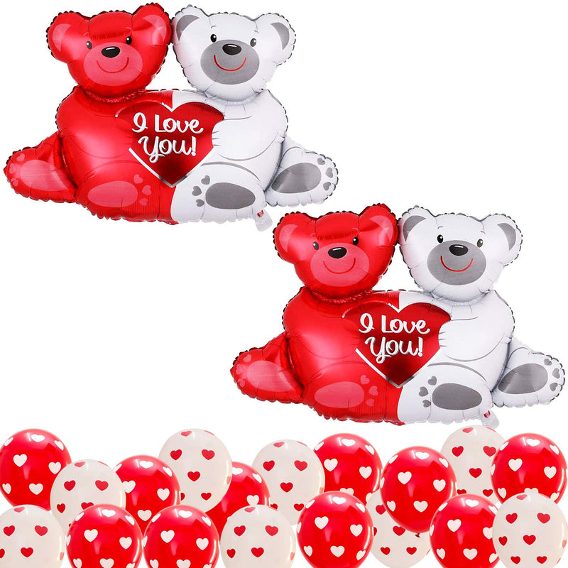 I Love You Teddy Balloons - Huge 40 Inch, Pack Of 24 | White Red Heart