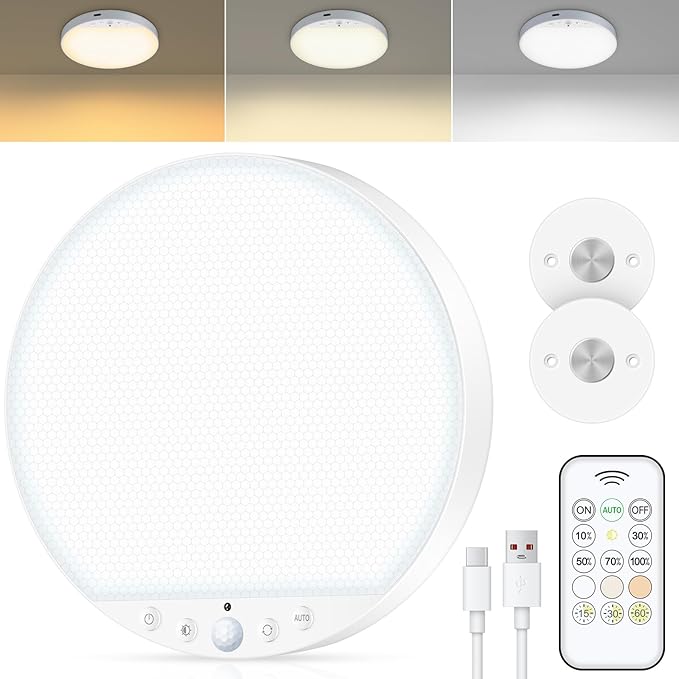 Rechargeable Motion Sensor Ceiling Light 6W Magnetic Stick On Remote Fixture