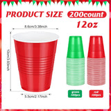 200 Pcs Red And Green Christmas Plastic Cups 12 Oz, Bulk Green And Red Disposable Xmas Party Cups For Merry Christmas Holiday Wedding Birthday Theme Party Supplies Decorations