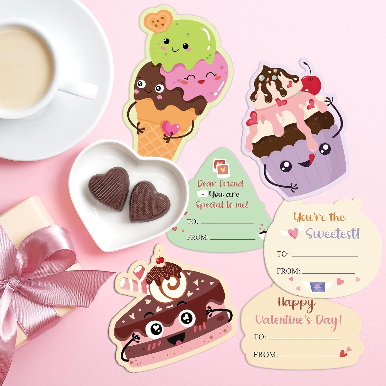 36 Pack Valentines Day Cards For Kids, 12 Assorted Food-Themed Die-Cut Designs With Envelopes & Stickers For Classroom Exchange, School Party, Non-Candy Valentine Handouts