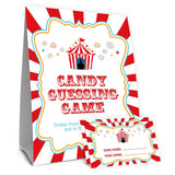 Carnival Guess How Many Baby Shower Game, Circus Theme Party Decorations, Carnival Birthday Party Decorations, Guess How Many Candies, Birthday Party Game & Activities 50 Cards And Sign