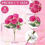 8 Pack Hot Pink Peonies Artificial Flowers, Fake Silk Hydrangea Bouquet For Bridal Wedding Home Table Decor Reusable Dining Opening Ceremony Birthday Arrangement Faux Floral