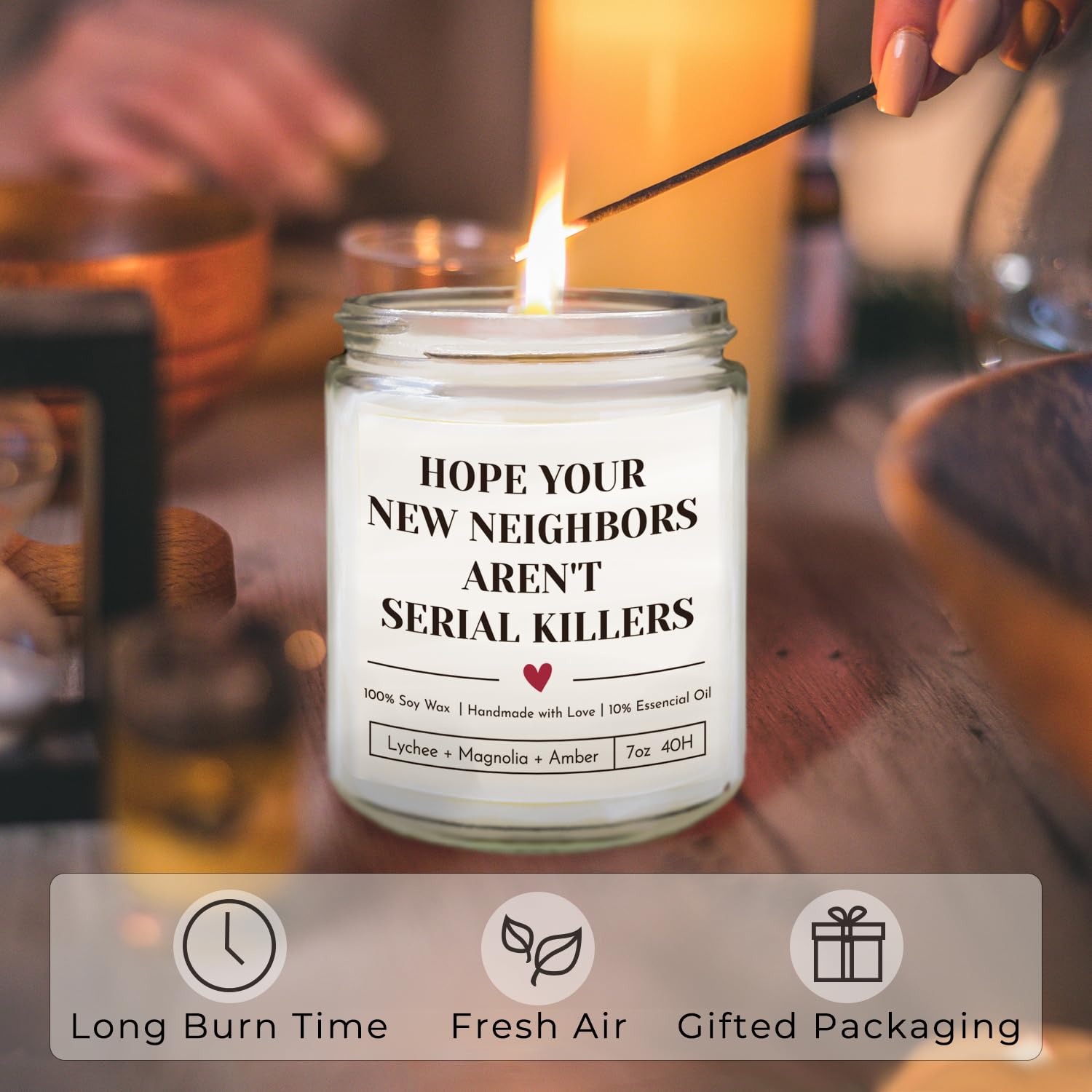 Housewarming Gifts New Home, Funny Housewarming Gifts, New Home Gift Ideas, 9 Oz Jar Candle, Fruit Sweet Scent (New Neighbors)