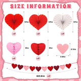 Valentines Day Decorations Set - 12 Pcs Heart Paper Fans, Honeycomb Hearts & 2 Packs 60.6In Felt Heart Garland - Valentines Day Decor For Home Office, Galentines Day Backdrop Party Supplies