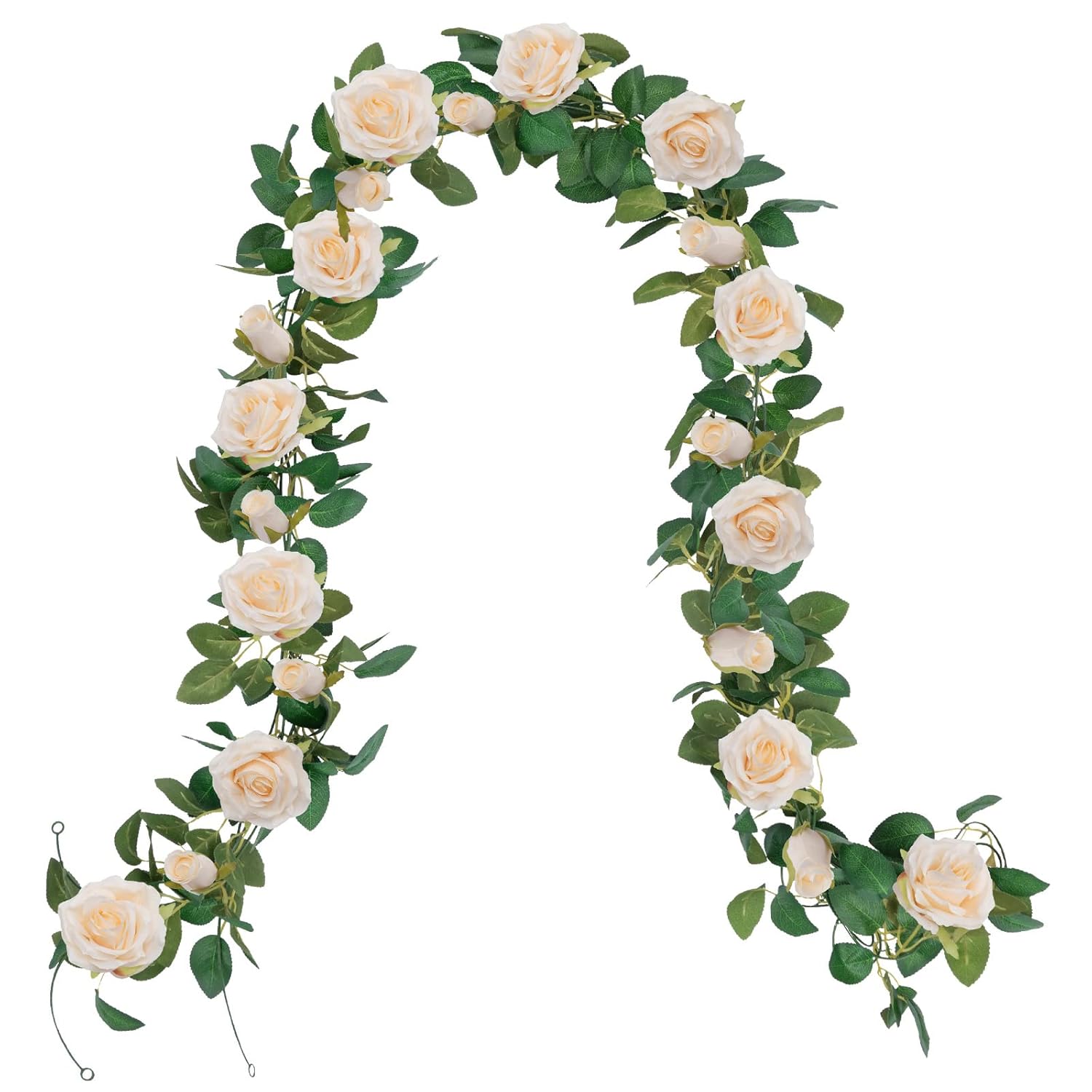 3 Pack Artificial Champagne Rose Vines Floral Garlands Total 19.5 Ft Fake Vine Silk Flower Garland For Indoor Outdoor Home Wedding Arch Garden Wall Decoration