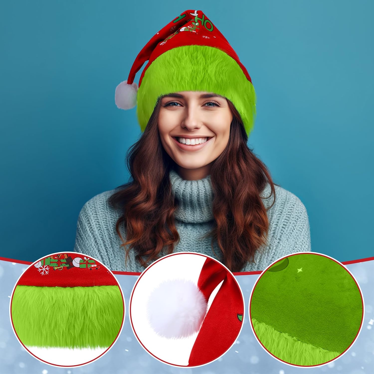 6 Pcs Christmas Santa Hat Elf Christmas Classic Santa Cap Red And Green Unisex Velvet Hat With Fur Trim For Adult Men Women Costume Xmas Holiday Party Gifts