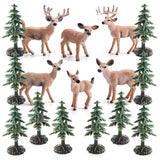 16Pcs Deer Figurines Model Trees Kit, Plastic Woodland Animals Toys, Miniature Wild Forest Animal Figures For Christmas Decoration Cake Toppers Party Favors