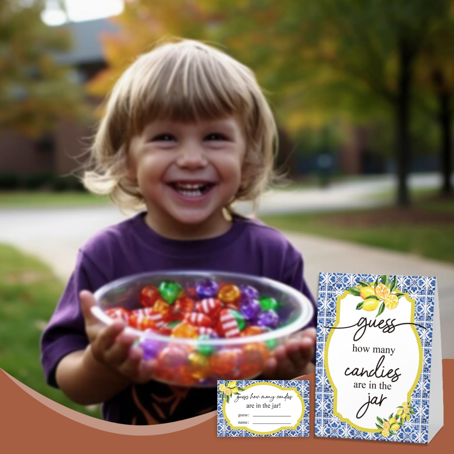 Lemon How Many Candies Game, Baby Shower Games, Pack 1 Sign And 50 Game Cards, Baby Shower Decoration, Party Games Activities(Zjcg05)