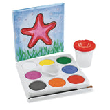 Plastic Tempera Paint Tray Palette With 8 Paint Cakes And Brush And Cup Holders
