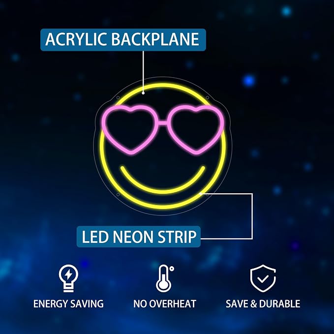 Smile Face Neon Sign Dimmable USB LED Wall Light for Bedroom Game Room Party Decor