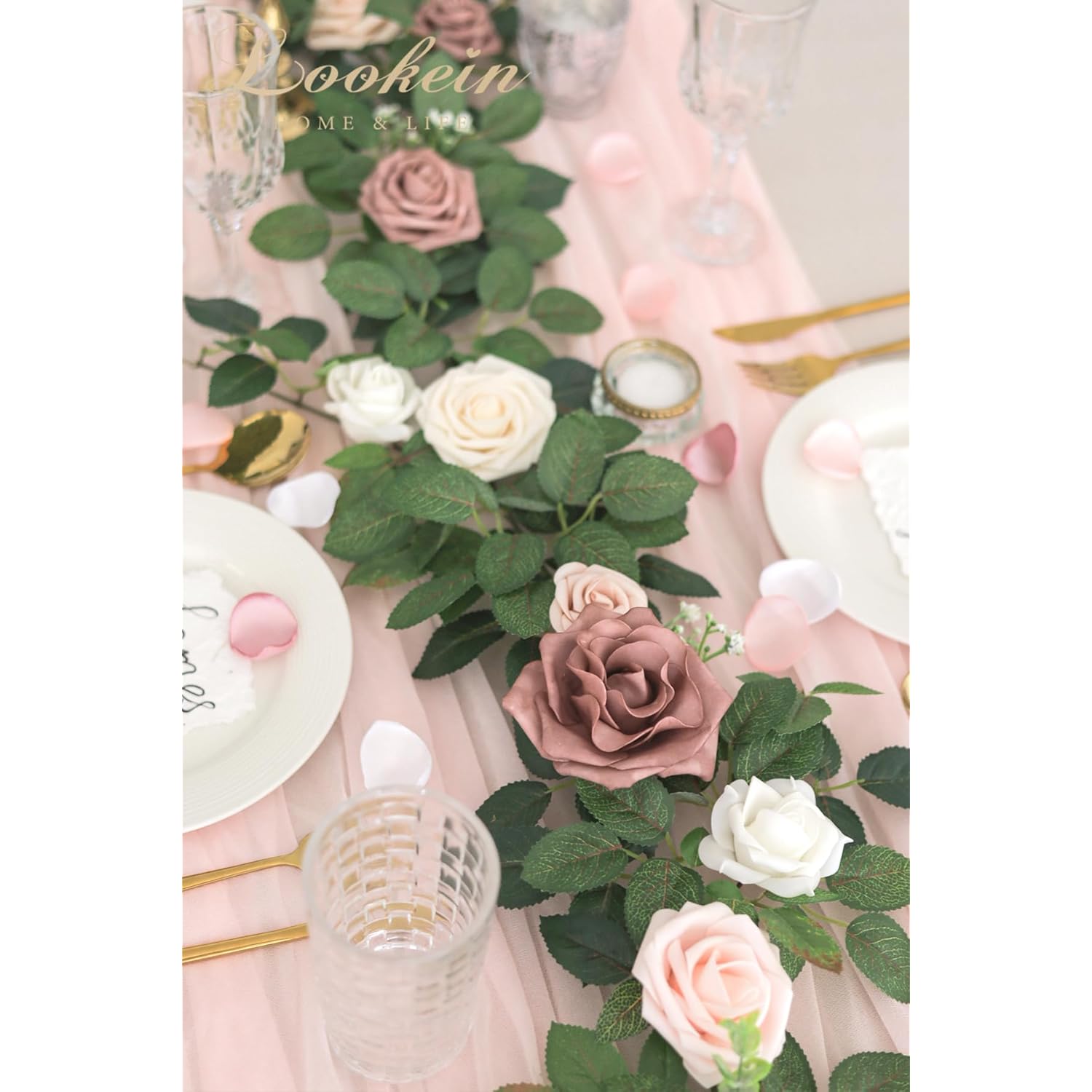 Artificial Rose Flower Garland Greenery Garland 5Ft For Wedding Ceremony Backdrop Arch Flowers Table Centerpieces Decorations, Garden Dusty Rose