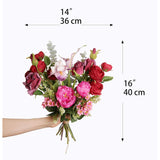 Artificial Flower Arrangement, Silk Peony & Rose Real Touch Bouquet, Lifelike Faux Floral Assortment Centerpiece For Home Wedding Party Decor (Red & Pink Mixed)
