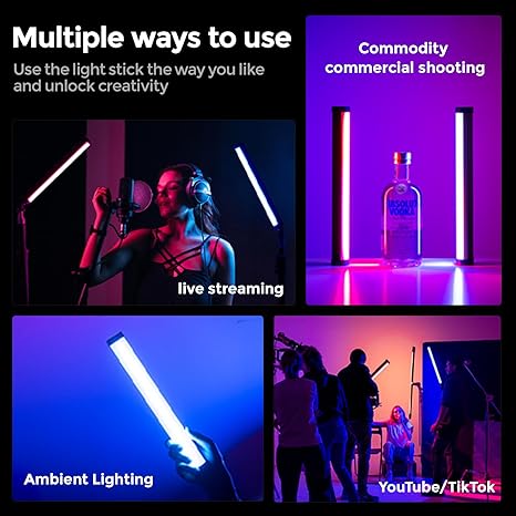 RGB Tube Light 5200mAh Magnetic Handheld LED Video Light Wand 2500K 9900K for Studio Vlog