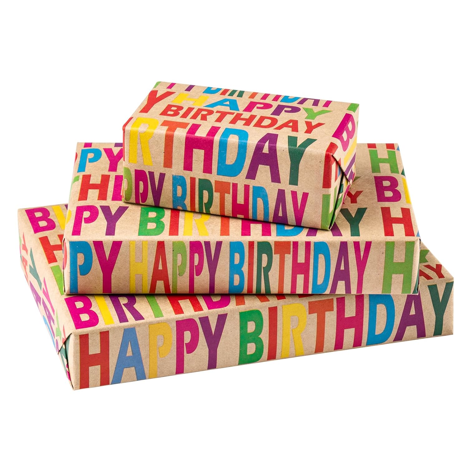 Kraft Wrapping Paper Roll - Mini Roll - Colorful Text Happy Birthday Design Great For Birthday, Party, Baby Shower - 17 Inches X 32.8 Feet