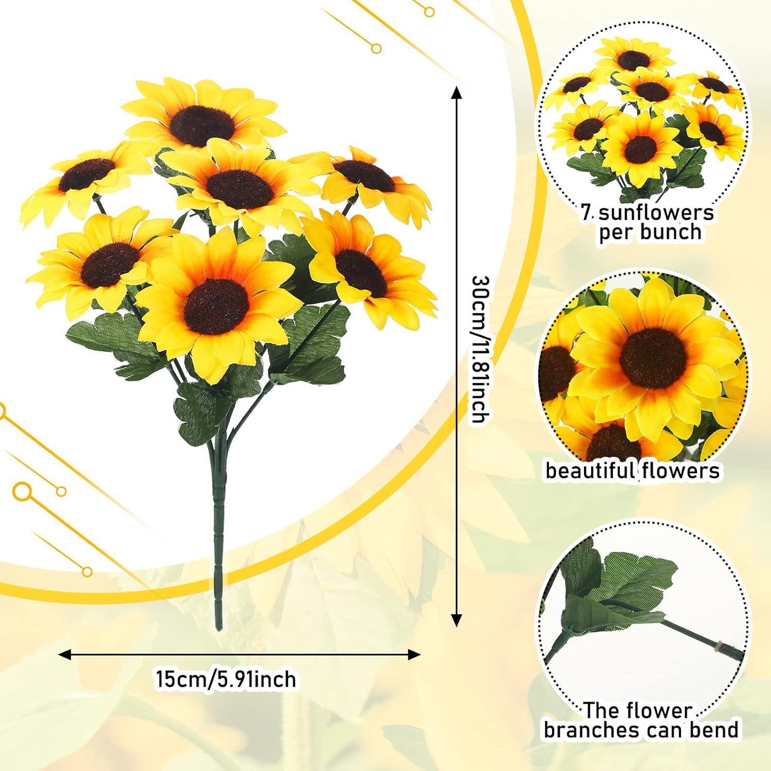 24 Bundles Yellow Sunflower Faux Mums For Outdoor Artificial Flower With Stems Bouquet Fake Plants Bulk Uv Resistant Plastic No Fade Wedding Fall Garden Home Window Decor (Sunflower)