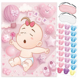 Pin The Pacifier On The Baby Shower Games Ballon Baby Shower Decoration With Large Poster 48 Stickers Blindfold Pin Game For Birthday Party Decorations Activities Supplies(Pink)