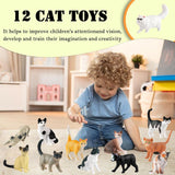 12Pcs Realistic Cat Figurines, Plastic Mini Cat Figures Toys, Kitten Miniature Toys Cake Topper Easter Eggs Christmas Birthday Gift For Kids Boys Girls