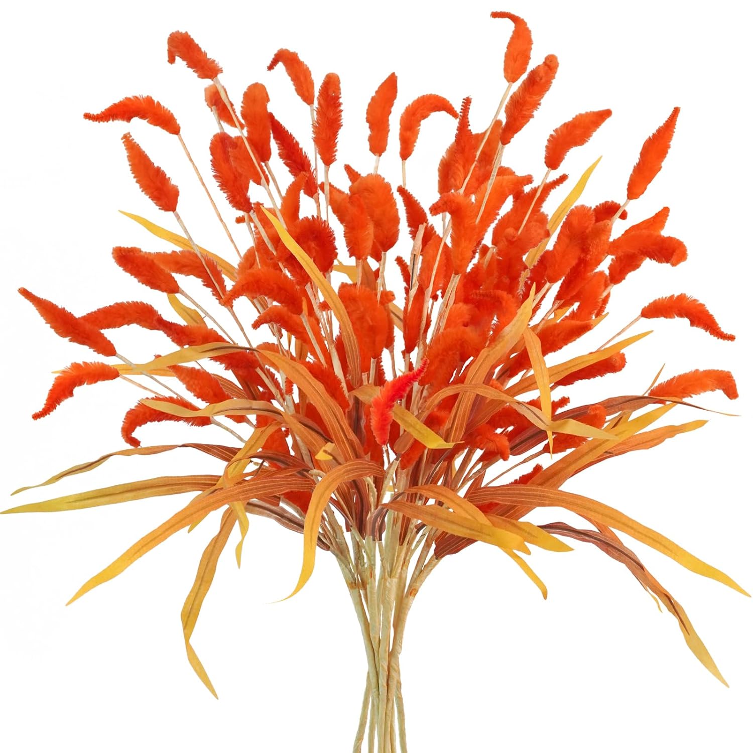 8Pcs Fake Fall Flowers Stems, 28Inch Artificial Orange Bunny Tail Flowers Faux Fall Floral Arrangements For Vase Home Wedding Centerpieces Fall Thanskgiving Decor