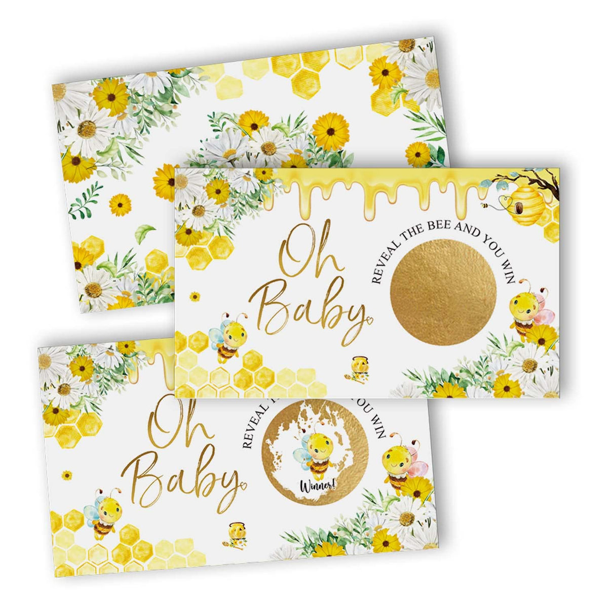 50 Pack Honey Bee Scratch Off Game - Bumble Bee Baby Shower Birthday Party Activity Lottery Ticket Raffle Cards Girls Or Boys Decorative Set