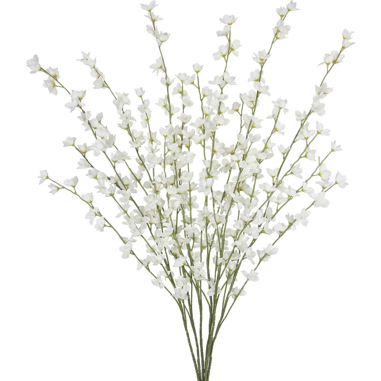 6 Pcs Artificial Forsythia Branches Fake Wildflowers White 41" Silk Flowers With Long Stems Faux Spring Flowers For Tall Vase Indoor Home Decor Dining Table Centerpieces Party Wedding Outdoor